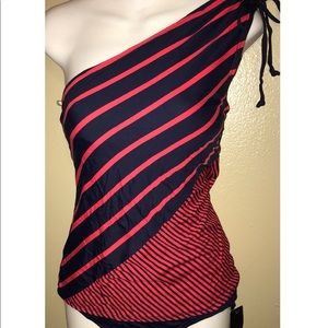 NWT dkny swimwear sz small navy blue and red